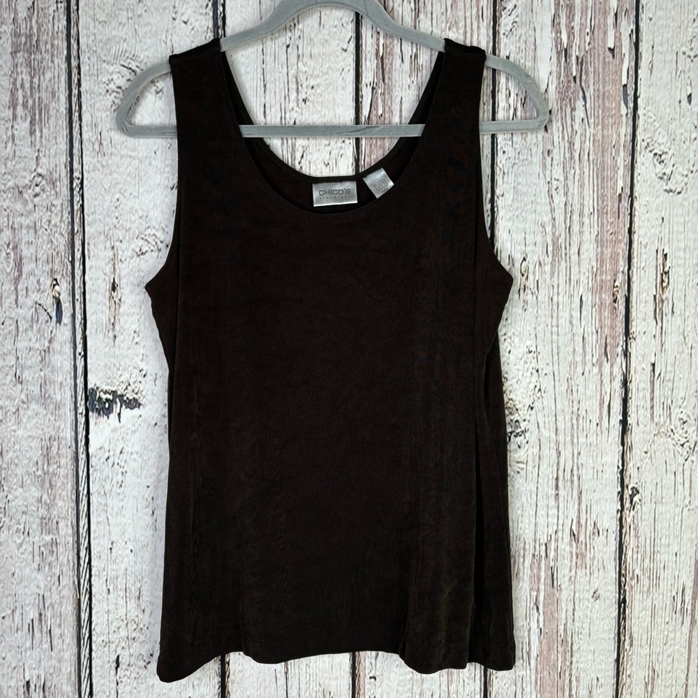 Chico’s Travelers Size 2 | Large Fitted Stretchy Slinky‎ Brown Textured Tank Top
